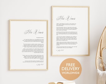 His and Hers Vows, Personalized Wedding Gift, 1st Anniversary Paper Gift, Wedding Custom Vows Wall Art, Unique Set of 2 Vows Framed