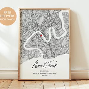 Personalised Engagement Map Print, Custom Location Map Gift for Couples, Engagement Keepsake, Digital Wall Art, Valentine's Gift