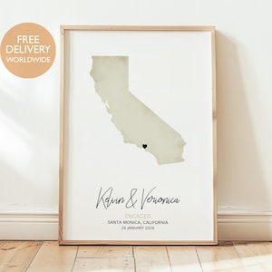 Watercolour Proposal Map Print, Personalized Couple Map Print