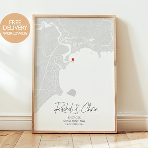 Engagement Map Print - Personalised Location Gift for Couple, Proposal Coordinates Poster