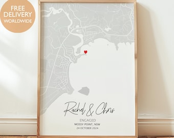 Stampa mappa fidanzamento - Regalo personalizzato per coppia, Poster con coordinate per proposta di matrimonio