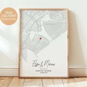 Personalized Engagement Map Print, Custom Location Gift