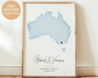 Personalized Engagement Location Map Print, Paper Anniversary Print, Gift for Engaged Couple