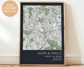 Where It All Began Map Print, Personalised Where We Met Location Wall Art for Couples