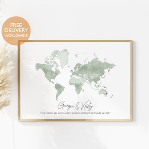 Cadeau pour un ami longue distance, Cadeaux longue distance pour un ami, Amitié longue distance, Amis séparés, Jamais de coeur, Amis expatriés, Carte du monde