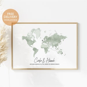 Personalised Long Distance Relationship Gift, Long Distance Gifts for Girlfriend, Long Distance Boyfriend, Long Distance Family, World Map