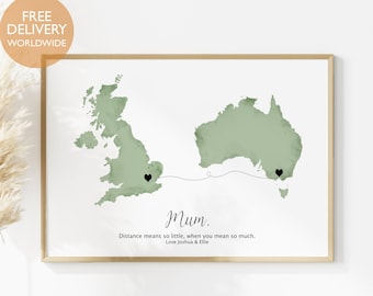 Long Distance Mother’s Day Map Print, Personalized World Map Gift