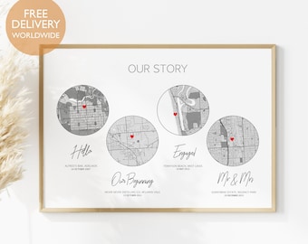 Our Story Print - Met, Engaged, Married, Paper Anniversary Gift, Gift for Husband on Wedding Day, Wedding Date Keepsake, Our story so far