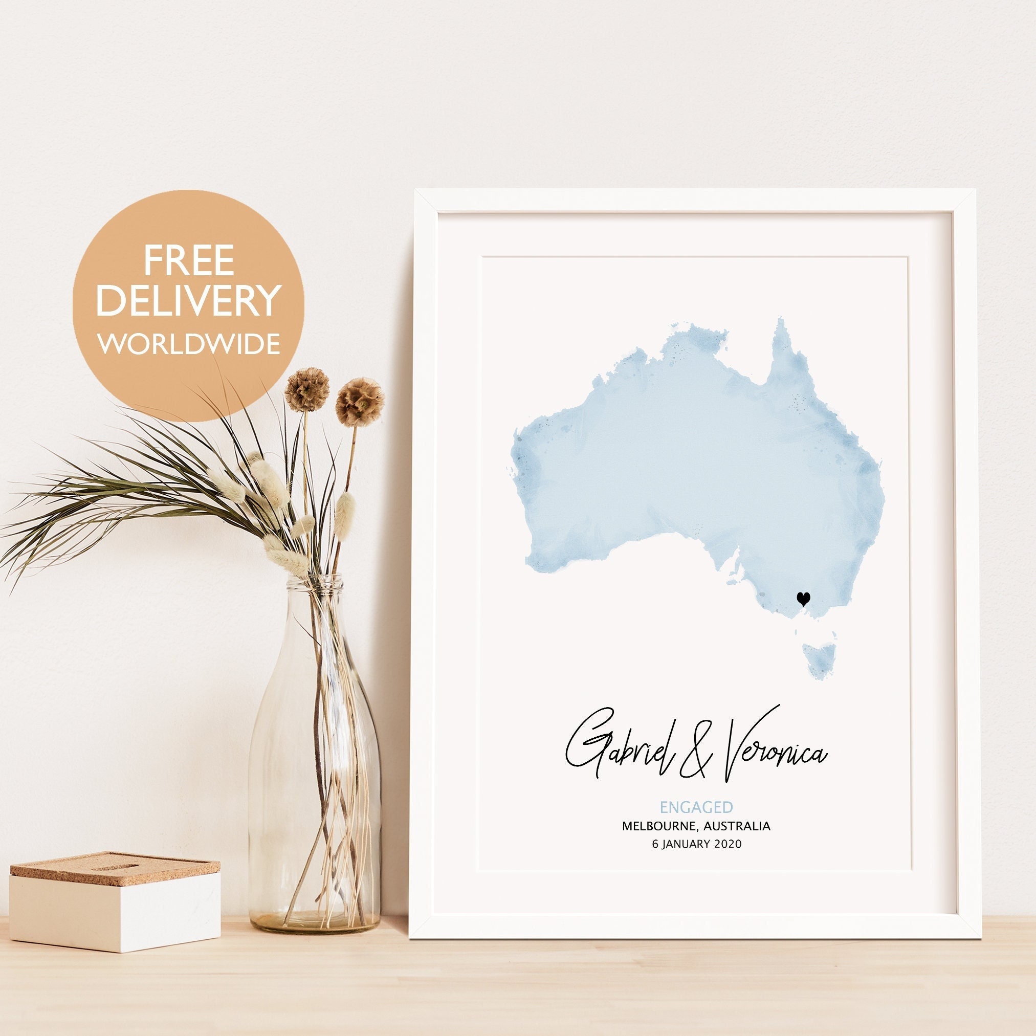 Personalised Engagement Map, Engagement Gift, Wedding Gift, Personali…