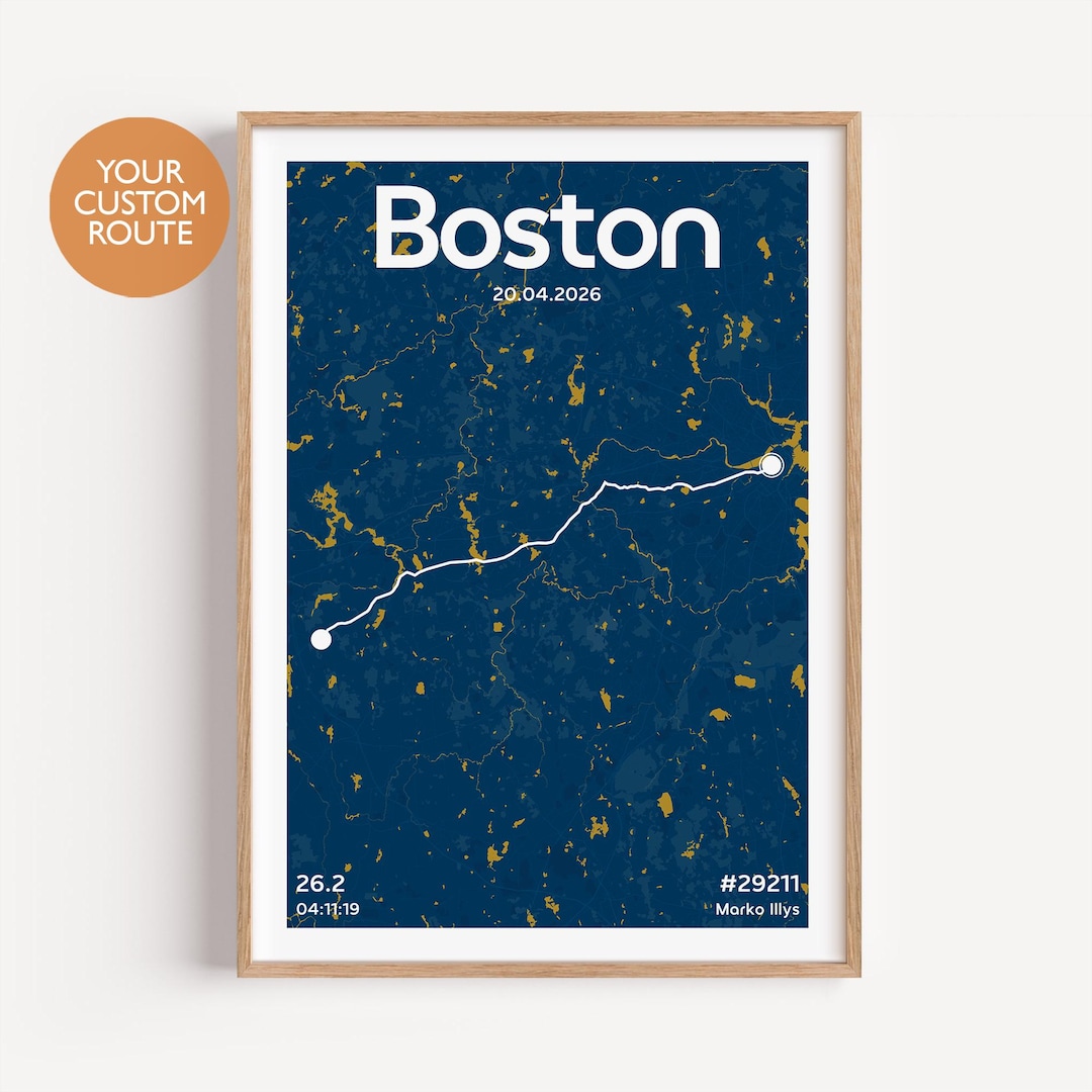 Boston Marathon Route Map Print 2026 Custom Runner Gift Il 6u2u 