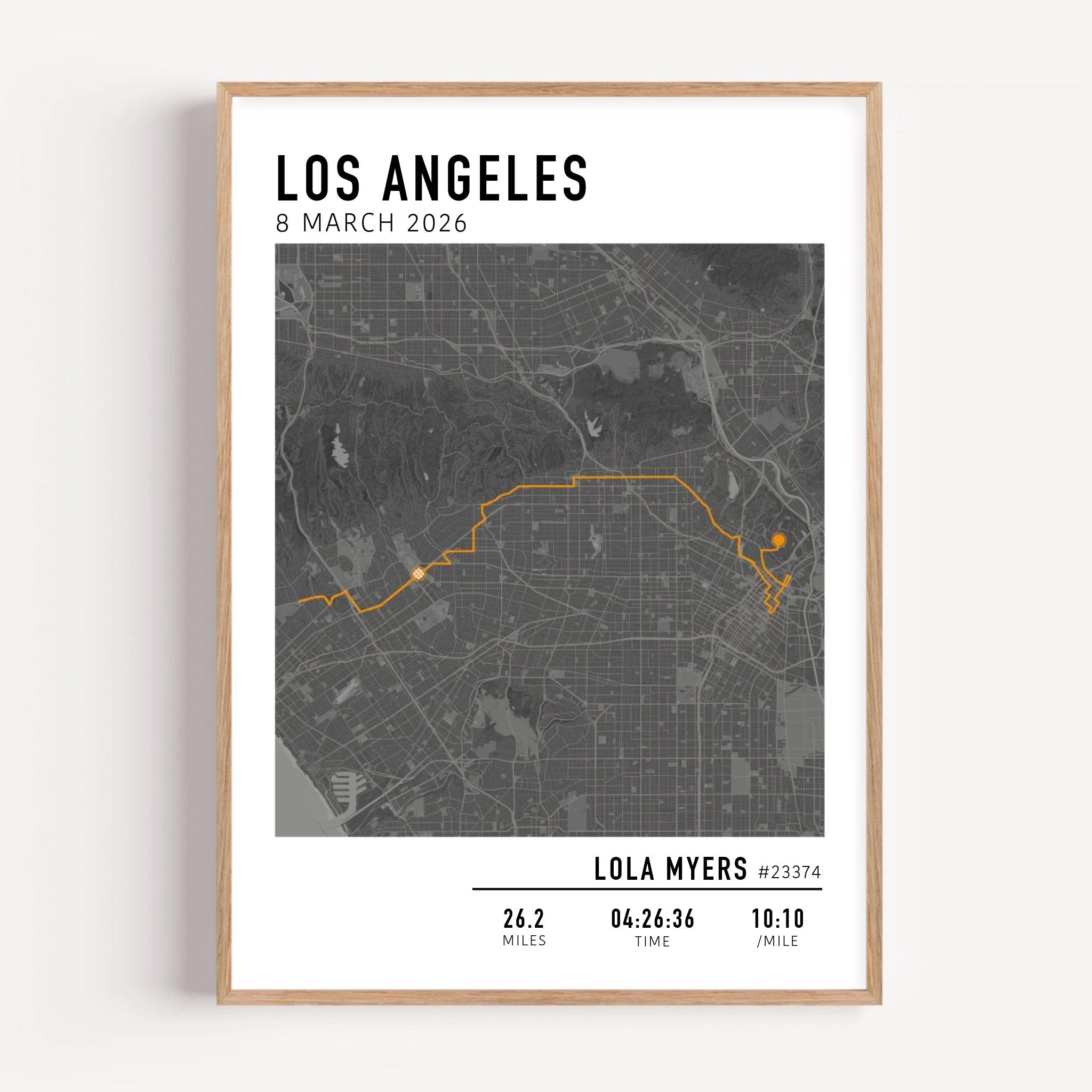 Los Angeles Marathon Map Poster LA Marathon 2026 Route Custom Il Pg68 