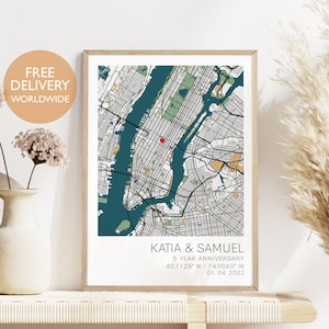 Afdruk jubileumkaart, jubileumcadeau voor vrouw, jubileumcadeau voor vriend, gepersonaliseerd jubileumcadeau, 5-jarig jubileumcadeau, kaart