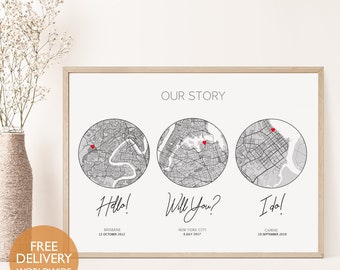 Wedding Gift for Couple, Marriage Gift, Wedding Gift, Our Story Gift, Personalised Wedding Gift, Unique Wedding Gift, Custom Map Print, Map