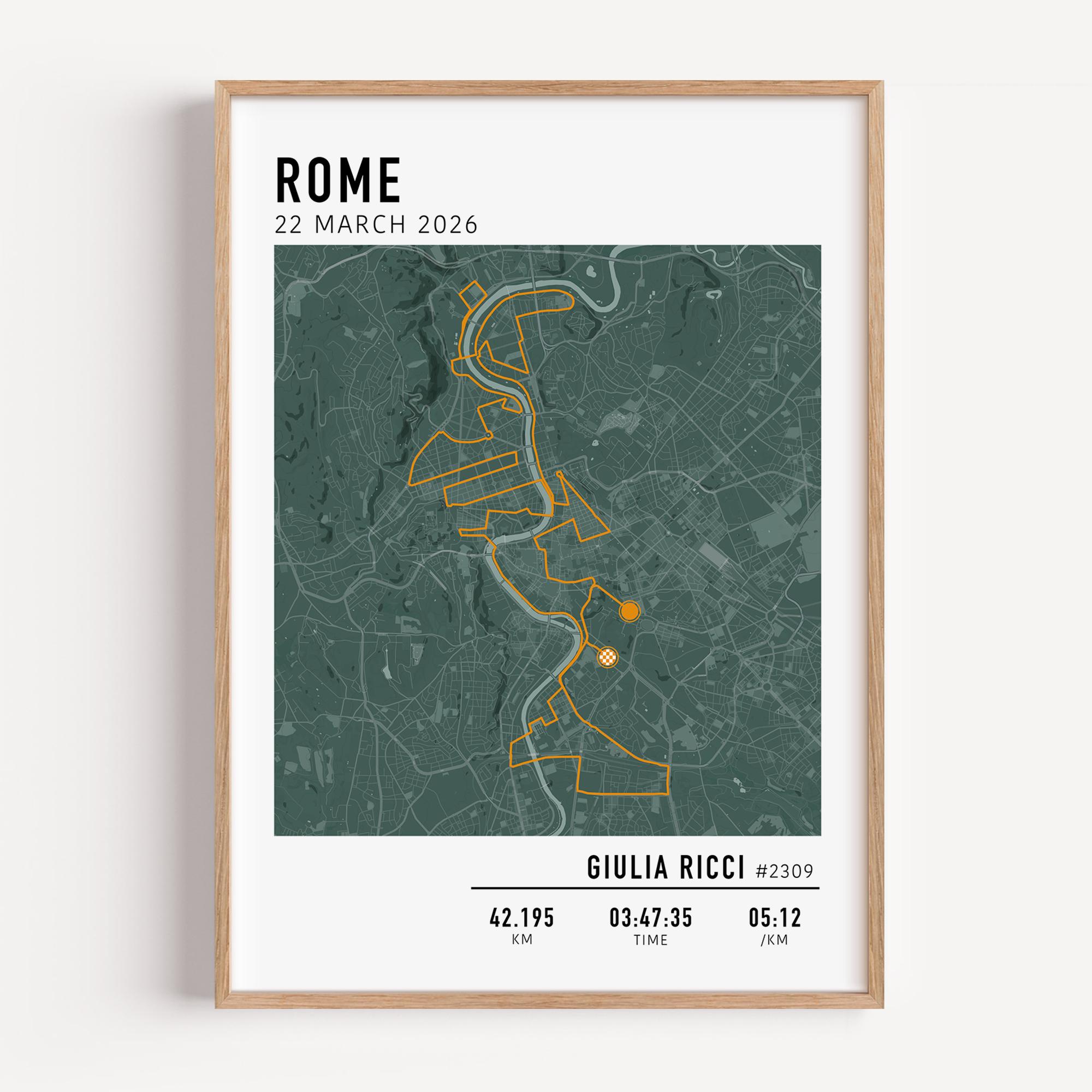 Running Routes In Rome Italy Rome Marathon Map Poster, Run Rome Marathon 2026 Route, Custom Marathon ...