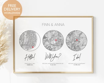Our Story Print - Hello, Will You, I do, Anniversary Gift for Husband, Gift for Couple, Wedding Gift, 1st Anniversary Gift, Home Decor, Map