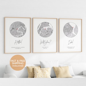 3er-Set Prints - Hello, Will you, I Do, Jubiläumsgeschenk, Papiergeschenk, Jahrestagsgeschenk für Mann, Papierjubiläum, Geschenk für Paare, Landkarte