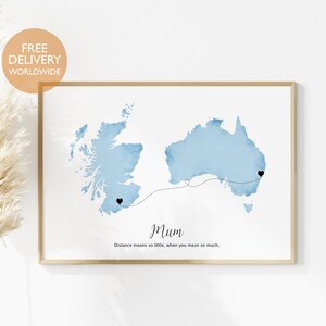 Regalo para el Día de la Madre a Distancia, Regalo para el Día de la Madre, Mapa del Mundo para Mamá, Regalo Familiar a Distancia para el Día de la Madre, Regalo Único para Mamá a Distancia