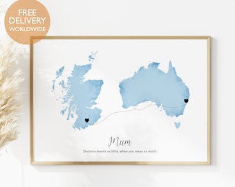Long Distance Mother's Day Gift, Mother's Day Gift, World Map Mom, Mother's Day Distance Family Gift, Long Distance Unique Gift for Mum