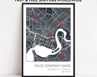 2-5 Locations Business Anniversary Gift, Company Locations, Business Locations, Company Anniversary Print, Business Anniversary Custom Gift