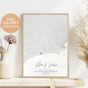 Cadeau d'anniversaire pour femme, cadeau pour petit ami, cadeau d'anniversaire, cadeau personnalisé, cadeau de mariage, carte où nous nous sommes rencontrés, carte premier rendez-vous, art mural