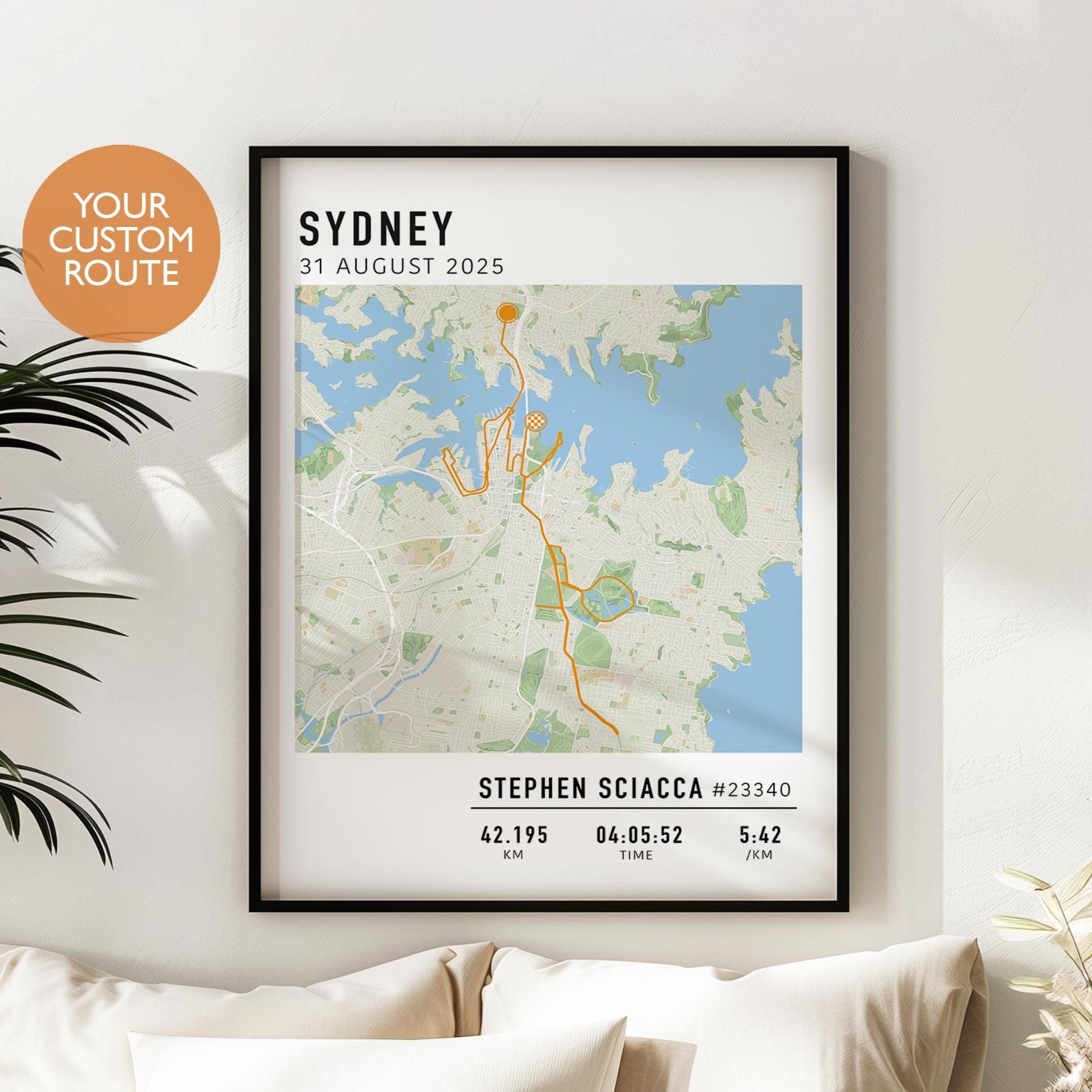 Sydney Marathon Map Poster, Sydney Marathon 2025 Route, Custom Marathon ...