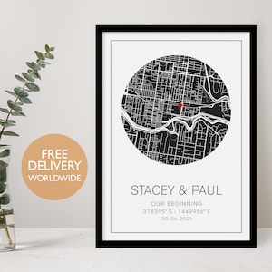 Carte où tout a commencé, où nous nous sommes rencontrés, notre premier rendez-vous, cadeau personnalisé, cadeau pour petit ami, cadeau pour elle, carte premier rendez-vous, décoration d'intérieur