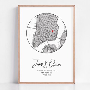 Close up of personalised first date map with custom text and location details
