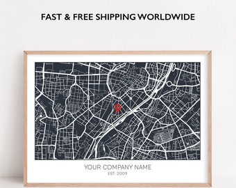Gift for Boss, Business Owner Gift, Company Office Location Map, Company Anniversary 10 Years in Business Locations Custom Business CEO Gift