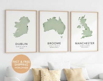 3er Set Kartendruck, personalisierte Stadtdruck, Stadtplan, Benutzerdefinierte Karte, Kartendruck, 3er-Set Kartendruck, Kartendrucker Poster, 3 Poster, 3er-Set Wandkunst