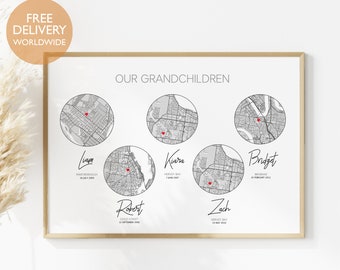 Onze kleinkinderen gepersonaliseerd cadeau, grootoudercadeau, kleinkinderen print cadeau voor moeder, cadeau voor vader, opa oma, stamboom, kaart