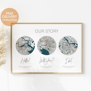 The Story Of Us - Met Engaged Married, Paper Anniversary Gift for Husband, Paper Anniversary Gift for Him, Wedding Gift for Husband, Map