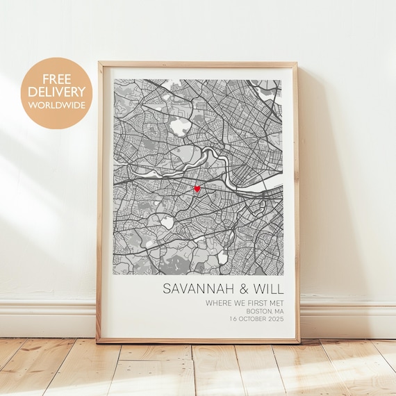 Where We First Met Map, First Date Map, Personalised Gift, Gift for Boyfriend, Gift for Girlfriend, Personalized Gift, Anniversary Gift, Map