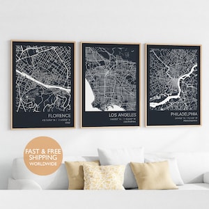 Conjunto de impressões minimalistas de cidades, locais personalizados, sua escolha, conjunto de três, impressões de mapas, mapa personalizado, mapa da cidade, decoração de apartamento, conjunto de 3 impressões