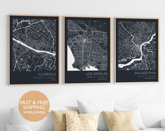 Set of Minimalist City Prints, Custom Locations, Your Choice, Set of Three, Map Prints, Custom Map, City Map, Apartment Decor, Set 3 Prints
