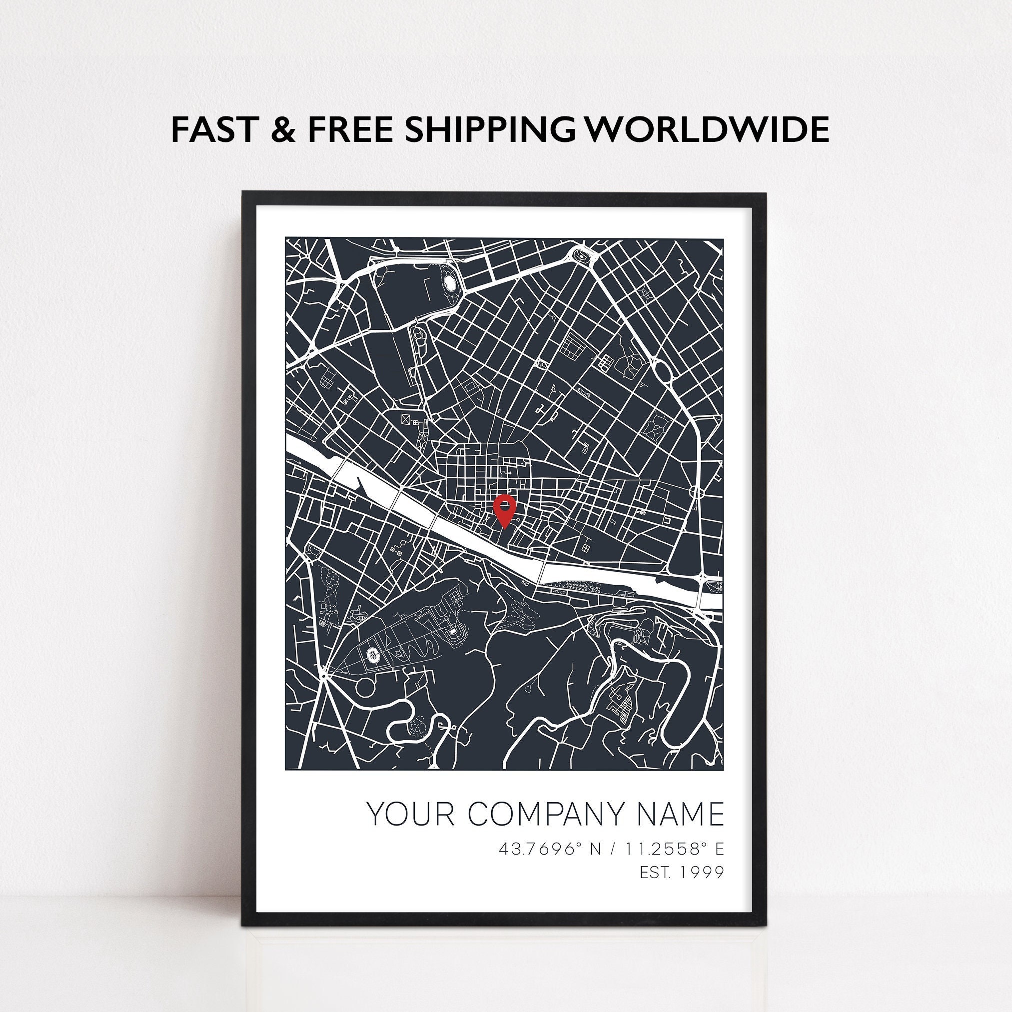 Business Anniversary Gift, Company Locations, Business Locations, Company Anniversary Print, Business Anniversary Custom Gift, Company Print