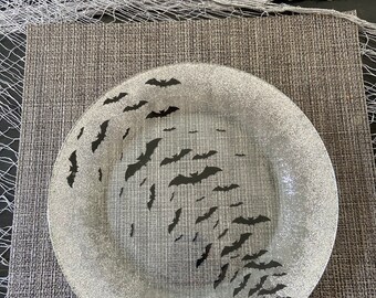 Halloween Dinner Plate - Bats and Glitter