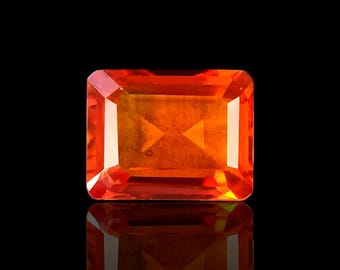 7.40 Ct Orange Sapphire Emerald Cut | 12.3×9.6×4.9 mm Rich Color Faceted Gem for Jewelry
