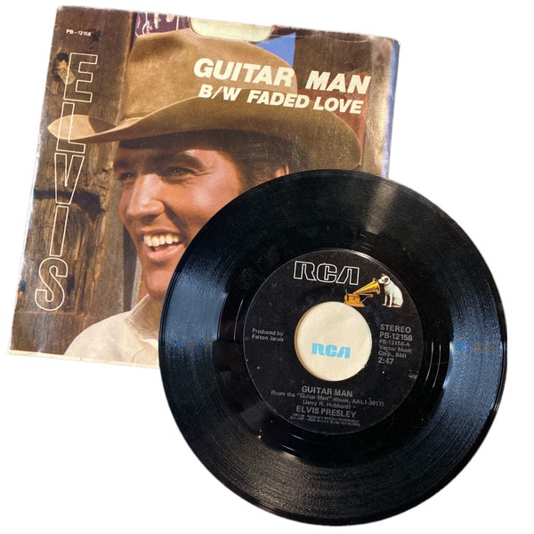 Elvis Presley - Guitar Man / Faded Love (7”, 1981 Single) 45 Record in original photo sleeve! On RCA label PB-12158