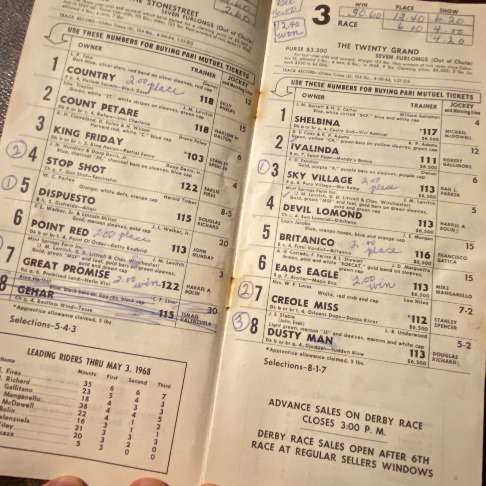 1968 94th KENTUCKY DERBY Horse Racing Program/Pamphlet for Etsy