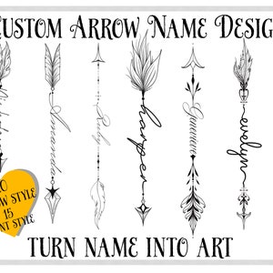 BUY 2 and GET 3! Custom tattoo arrow name design/ personalized tattoo design/ gift for her/ gift art design/ design from real tattoo artist