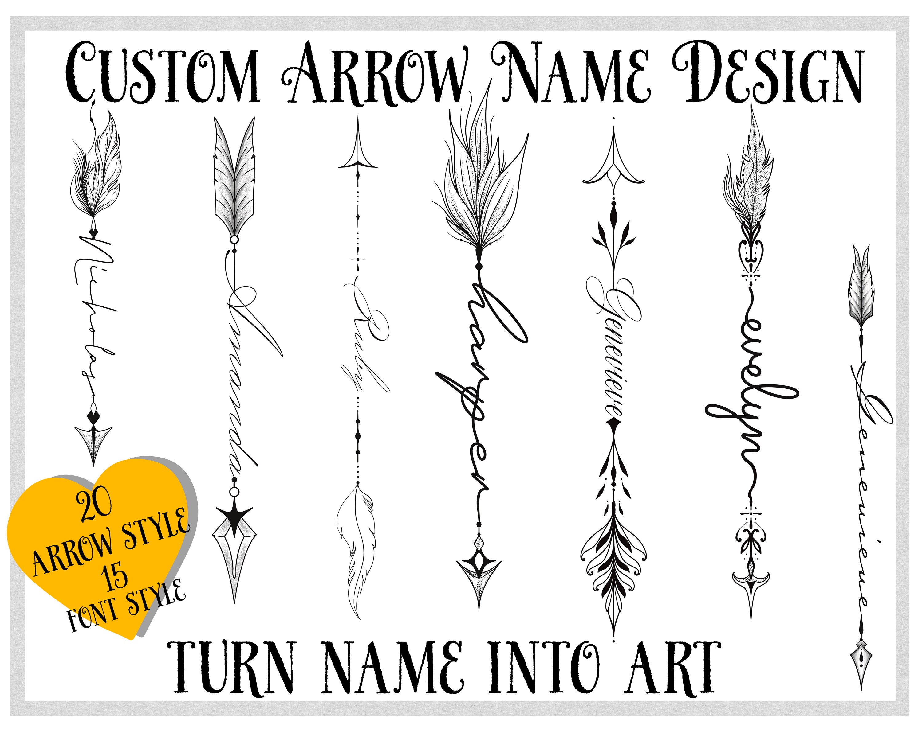 BUY 2 and GET 3 Custom Tattoo Arrow Name Design/ Personalized - Etsy
