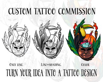 Custom personalized tattoo design. I will draw your tattoo idea. Line tattoo, color tattoo, feminine floral design, digital tattoo.