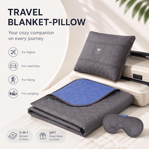 Travel Blanket Pillow, 2 In 1 Airplane Blanket, Compact Travel Pillow, Camping Blanket, Flight Essentials Travel Gift