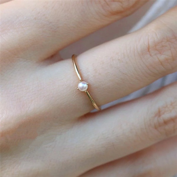 Tiny Pearl Ring | Dainty Ring | Minimalist Ring | Light Gold | White Gold | Rose Gold Ring