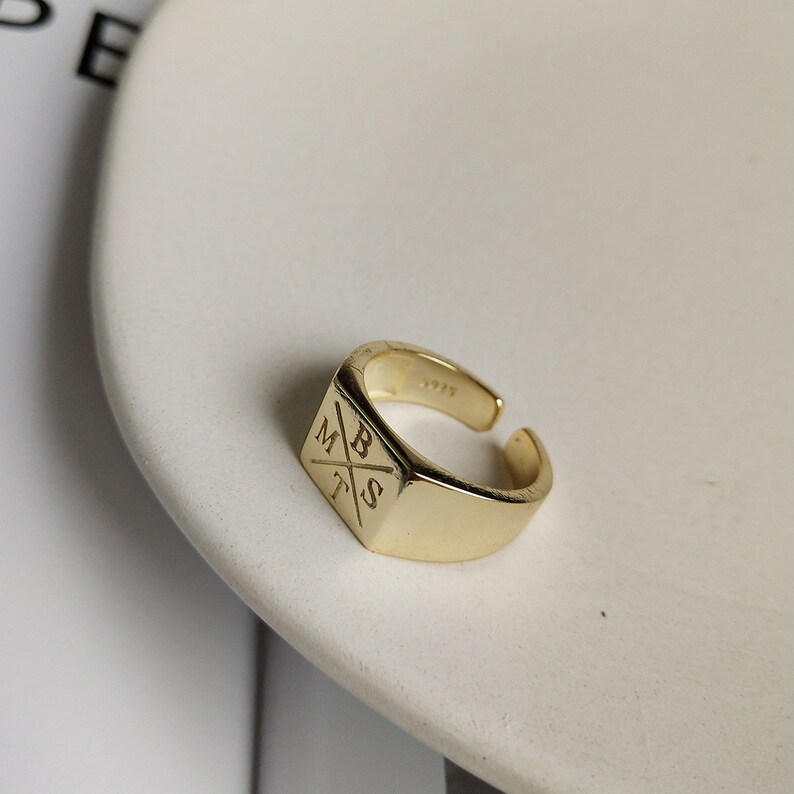 simple letter ring 925 sterling silver ring 18K gold-plated ring square ring