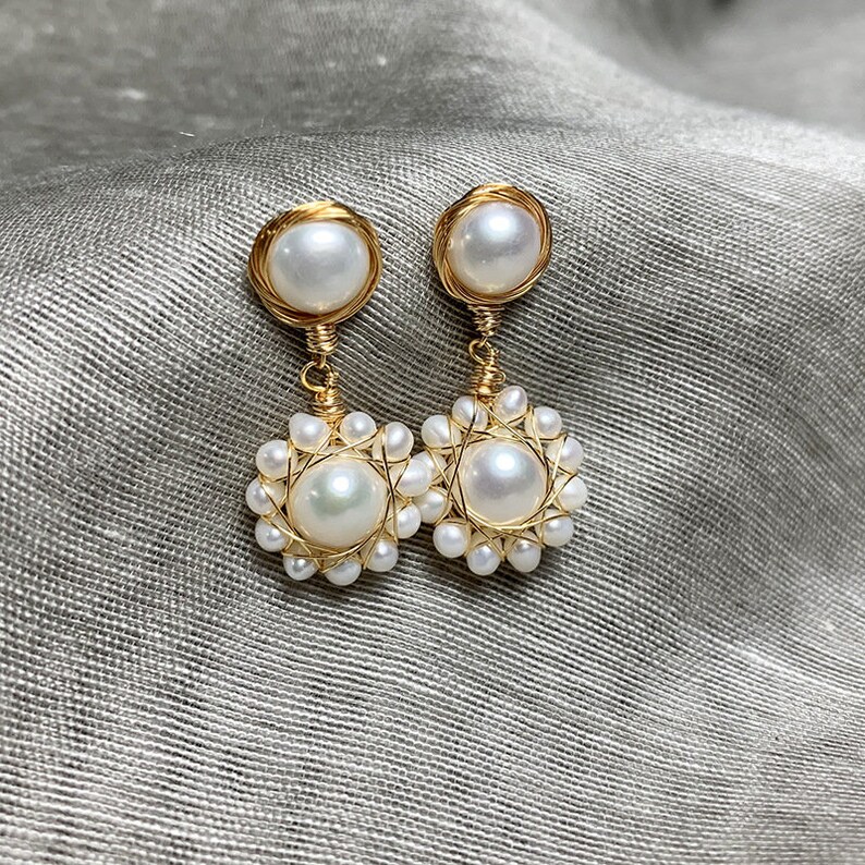fashion vintage pearl earrings 14K gold filled pearl ear hooks 4mm pearl earrings 9mm pearl earrings
