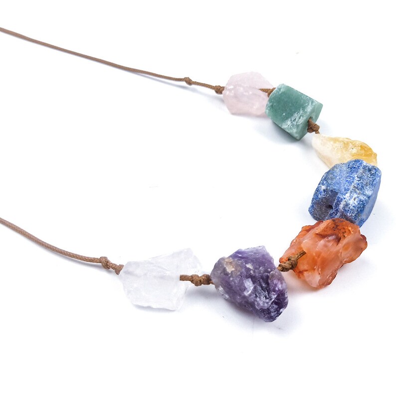 CHAKELA Natural Crystal Gem Agate 7 Chakra Energy Healing Stone Pendant Reiki Yoga Meditation Hand Woven Necklace Accessories