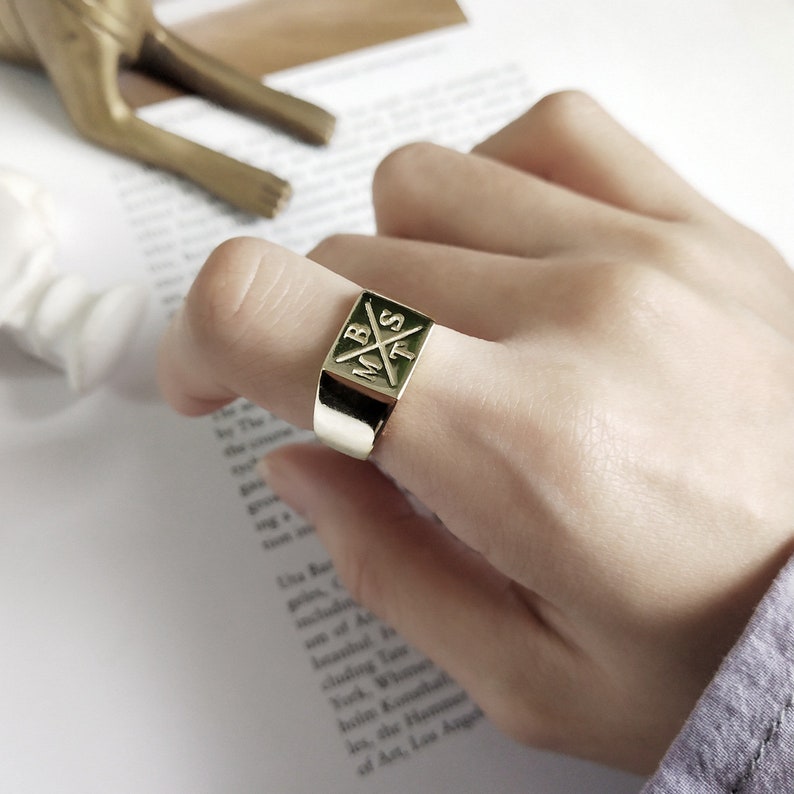 simple letter ring 925 sterling silver ring 18K gold-plated ring square ring