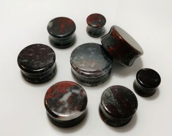 Sold as a Pair Pierced Owl Natural Bloodstone Concave Double Flared Plug Gauges 