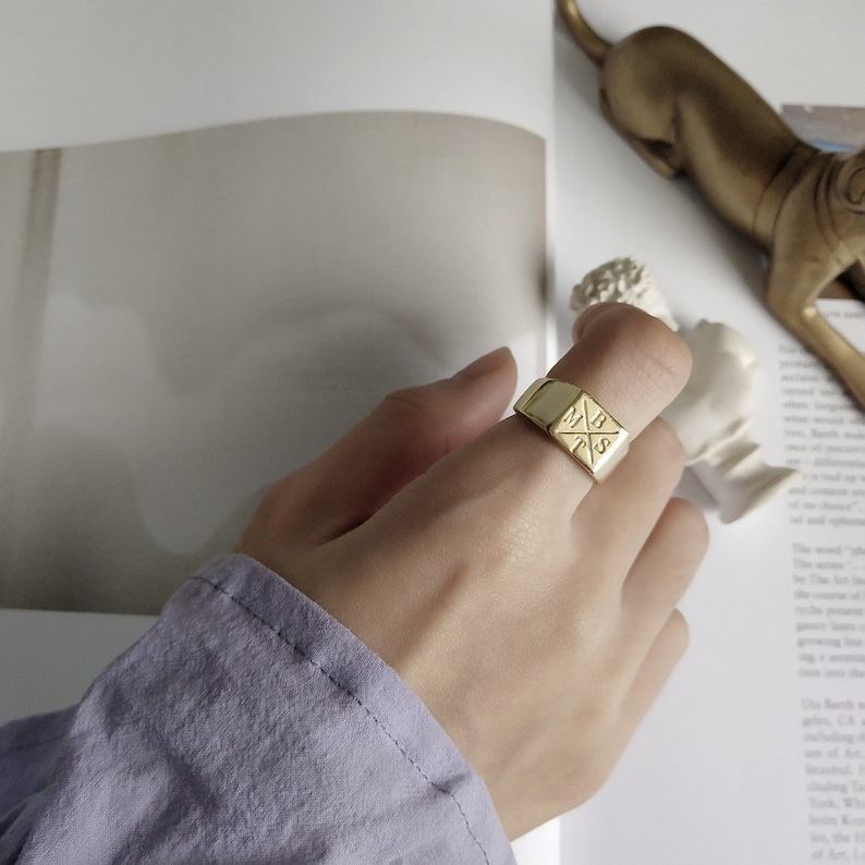 simple letter ring 925 sterling silver ring 18K gold-plated ring square ring